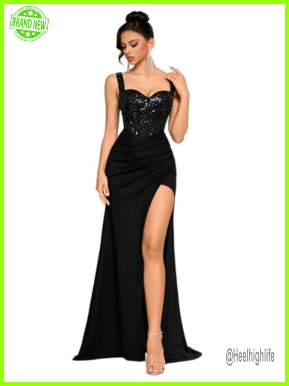 Sequin Formal Evening Gown Sweetheart Sleeveless Floor Length Prom Dress